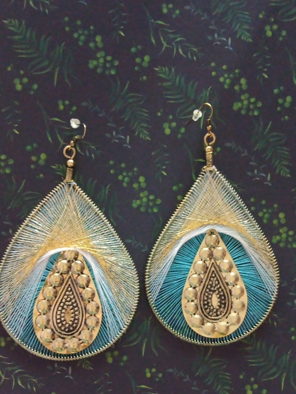 Oversized Turquiose Blue & Gold Large Exotic Peacock๐ฆ Inspired Earrings New!